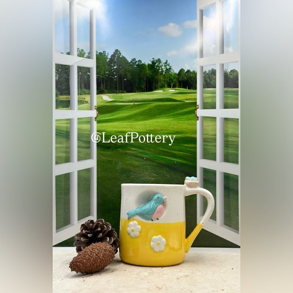 Extra Large Ceramic Bird & Daisy Coffee Mug - 24oz Oversized Tea Cup - Picture 11 of 11